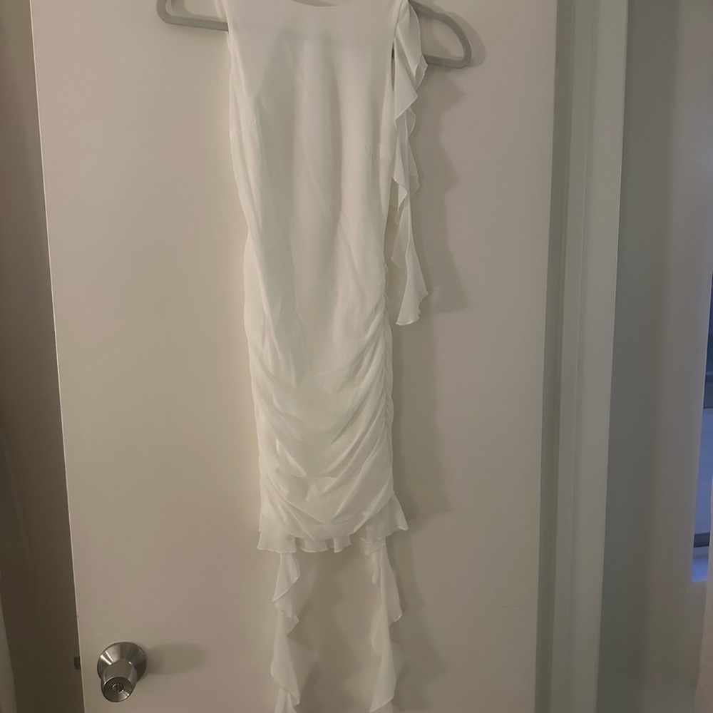 Chic White Ruffle Mini Dress - Picture 3 of 4